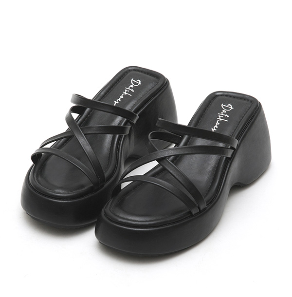 Cross Strap Thick Sole Slide Sandals Black