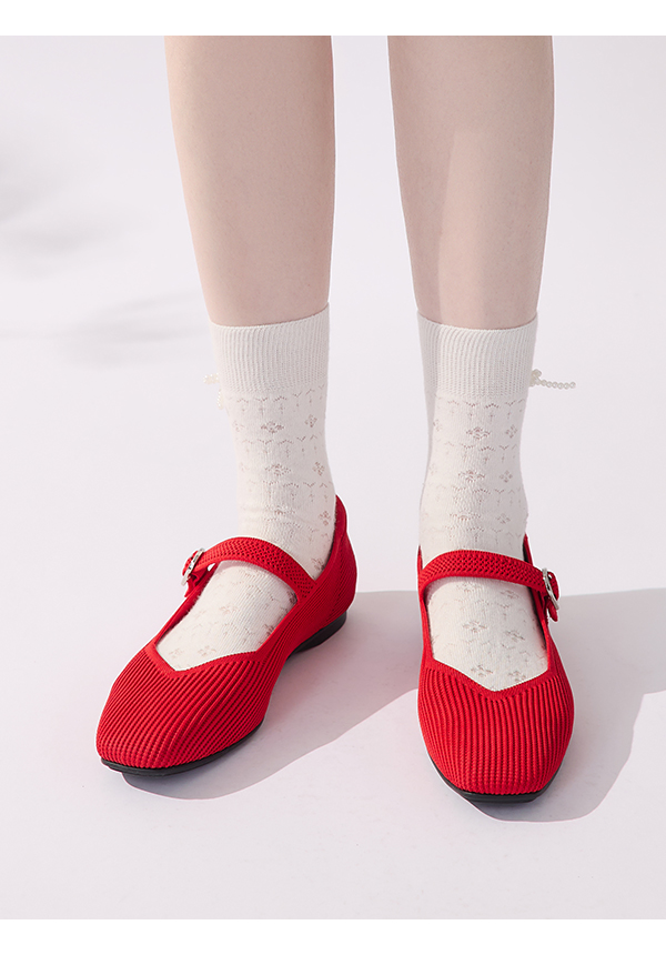 【3D零感雲織鞋】方頭瑪莉珍鞋 熱戀紅