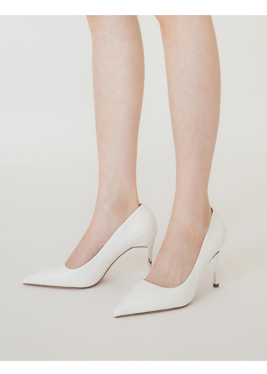 Plain Pointed Toe 9cm High-Heels White