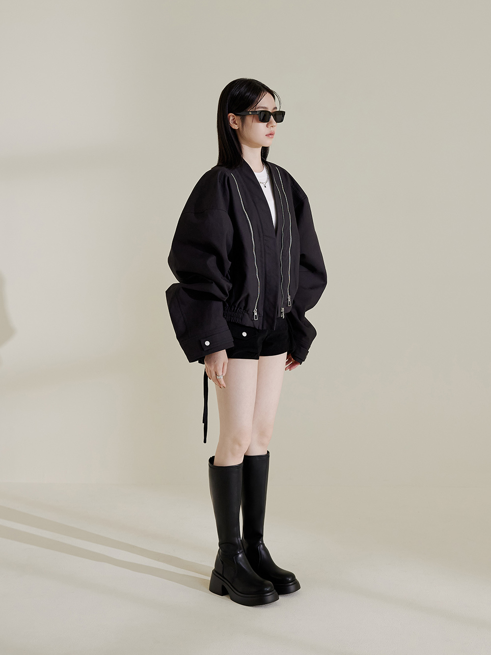 明星舞台.輕量加厚底瘦瘦長靴 時尚黑