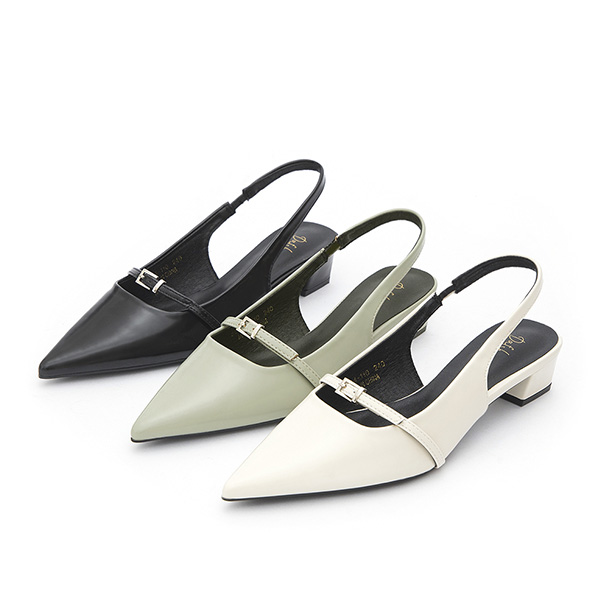 OL標配漆皮尖頭後空低跟鞋 時尚黑