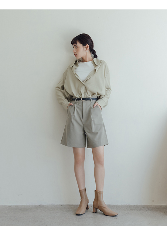 Plain Square Toe Mid-Heel Slimming Boots Beige