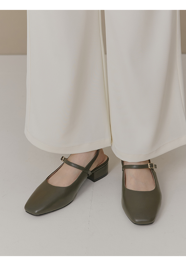輕盈方頭4D氣墊後空低跟鞋 復古綠