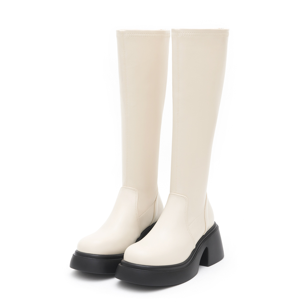 明星舞台．輕量加厚底瘦瘦長靴 香草米