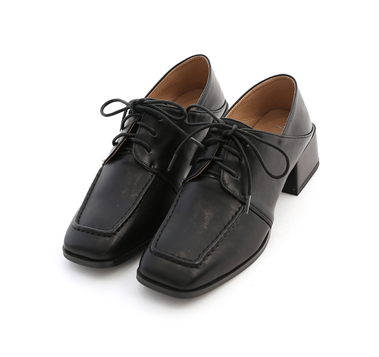 Square Toe Mid-Heel Stitched Oxfords Black