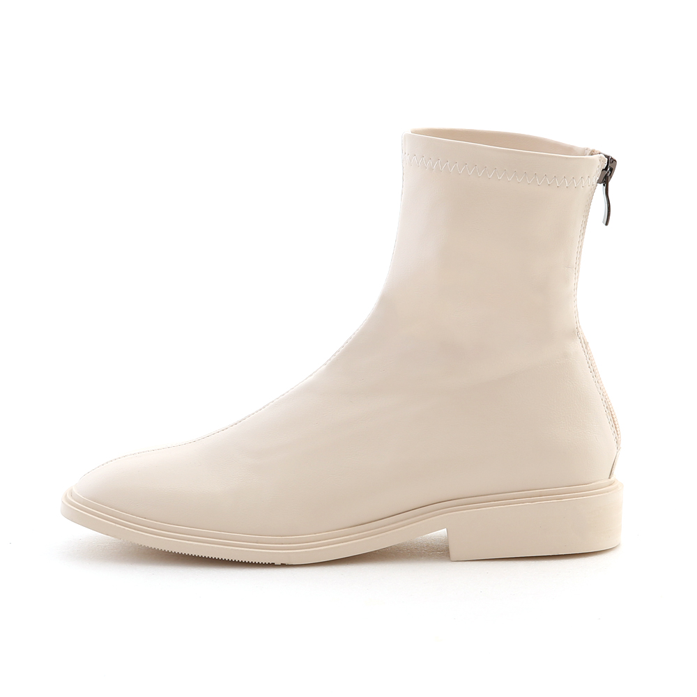 Soft Leather Wide Toe Low Heel Sock Boots French Vanilla White