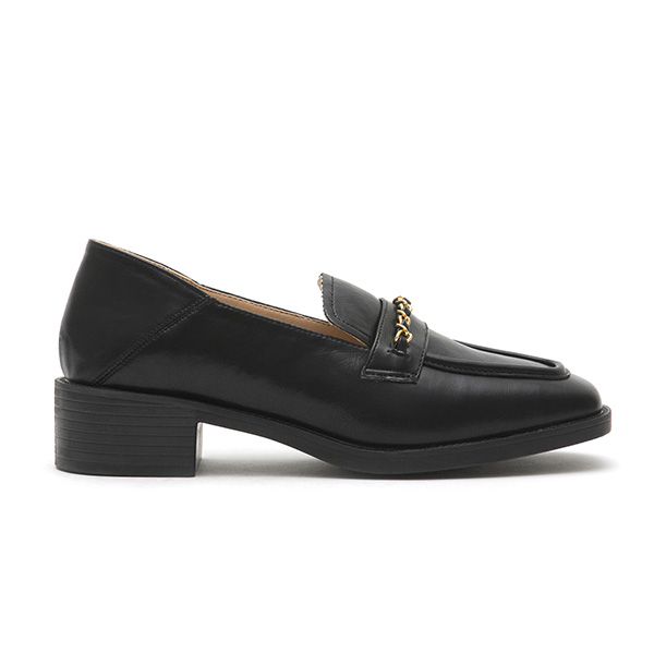 Metal Chain Square-Toe Loafers Black