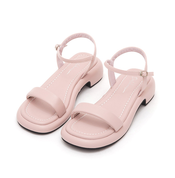 Single-Strap Low-Heeled Sandals Pink