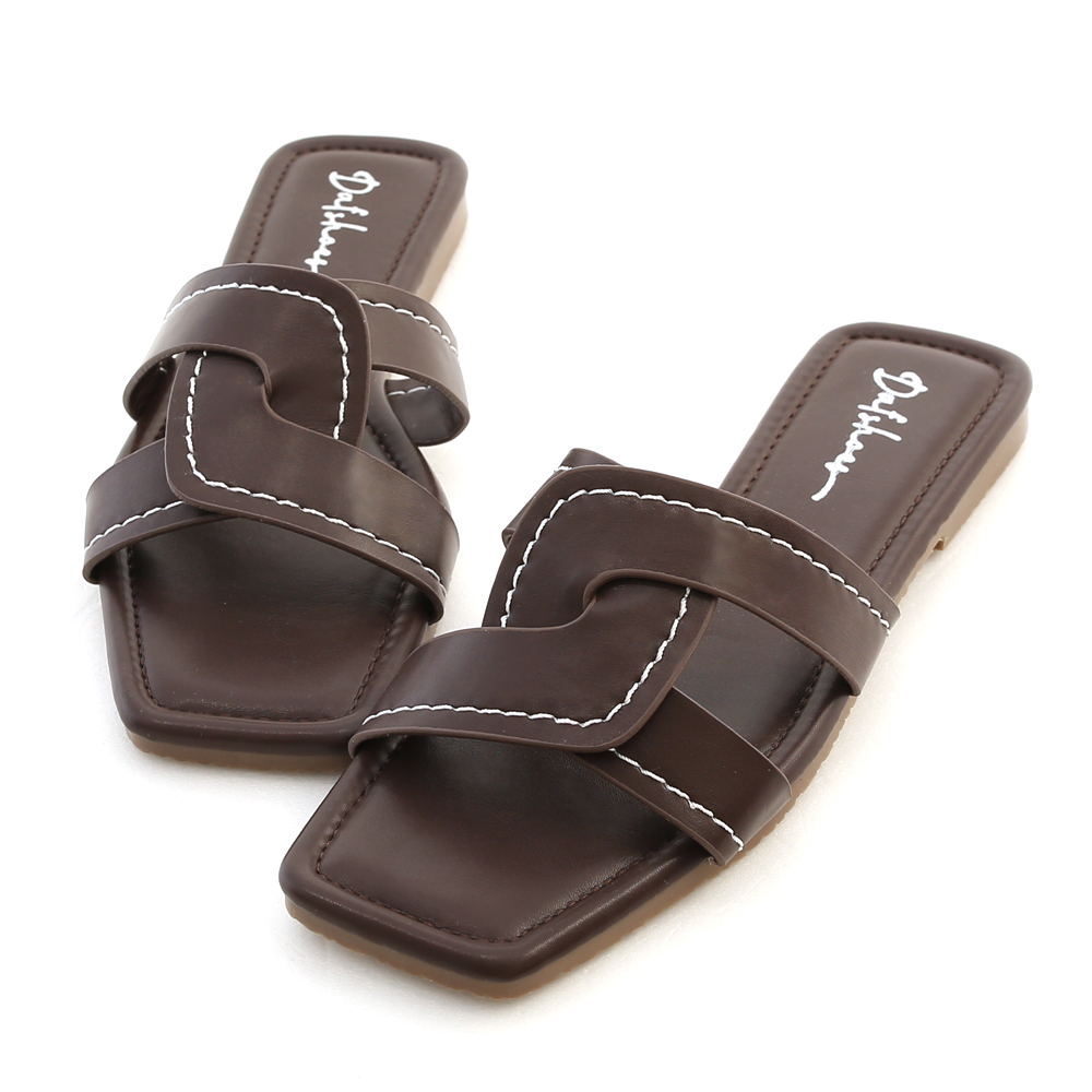 X-Strap Woven Stitched Flat Sandals Dark Brown