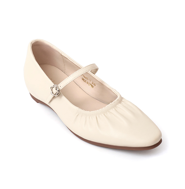 Hidden Wedge Ruched Mary Jane Shoes White