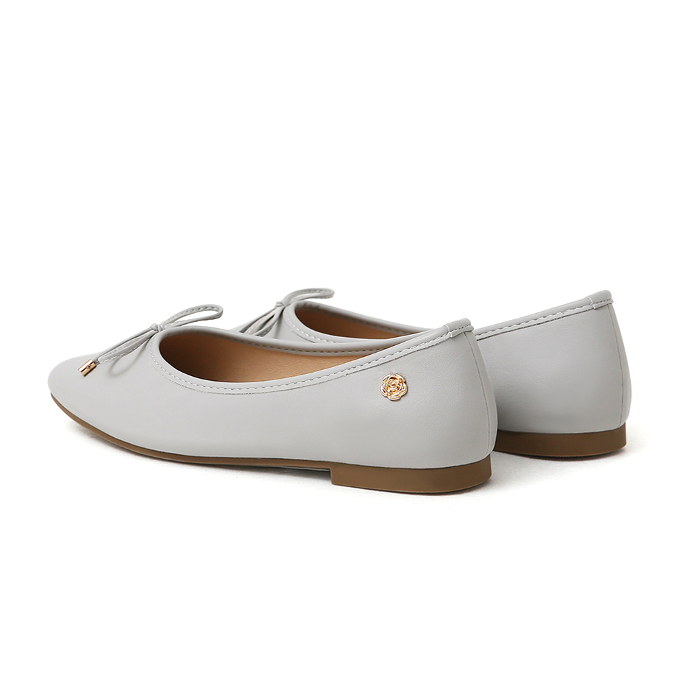 浪漫花釦．小蝴蝶結平底芭蕾娃娃鞋 冰河灰