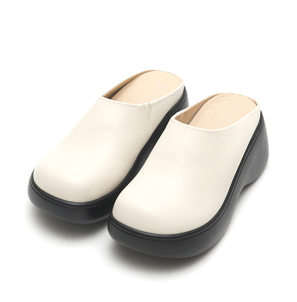 Plain Lightweight Thick Sole Mules Beige