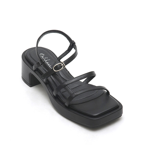 Square-Toe Strappy Platform Sandals Black