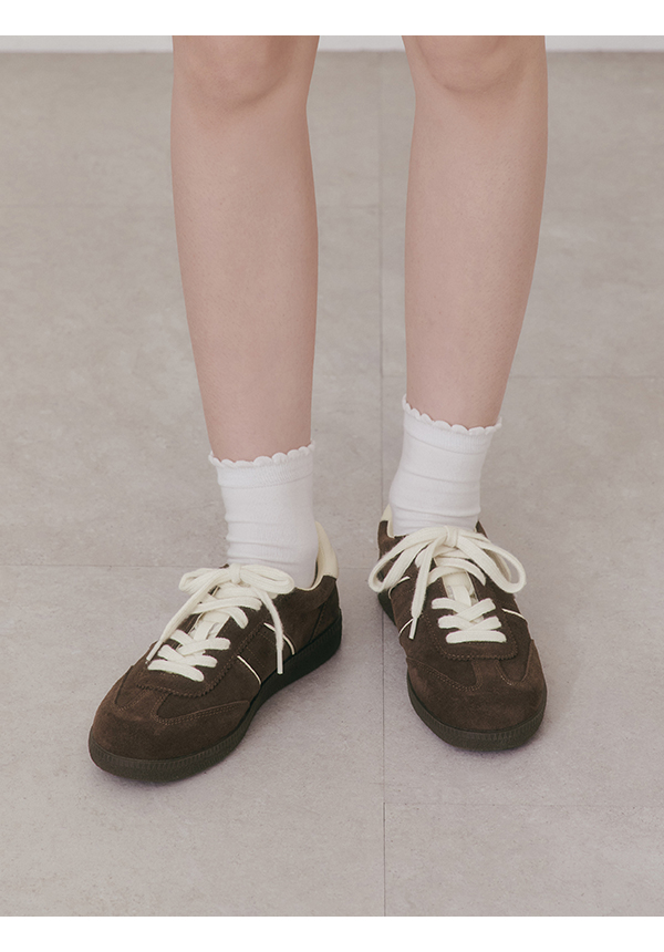 雙色鞋帶真皮復古德訓鞋 咖