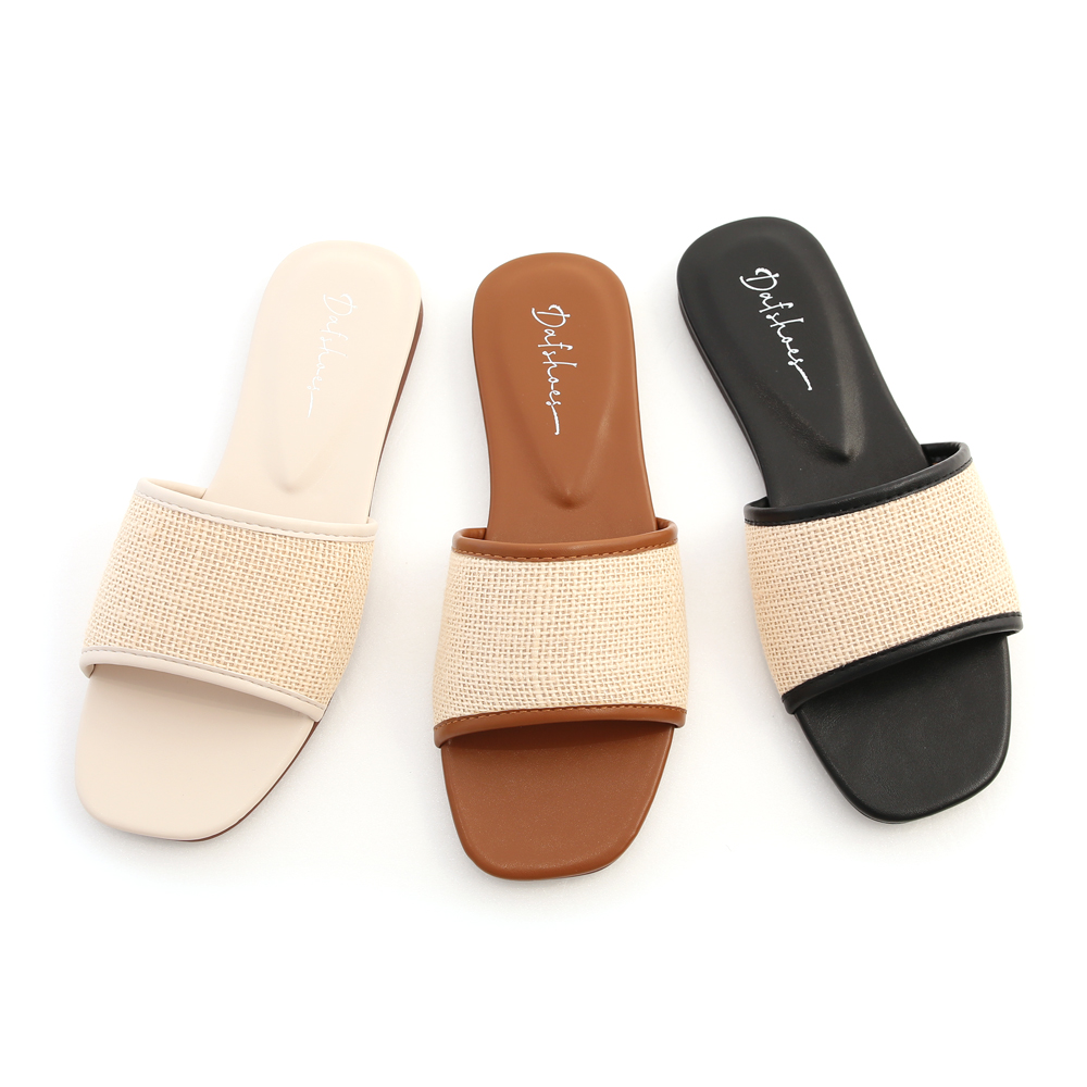 Stitching Flat Slides Black