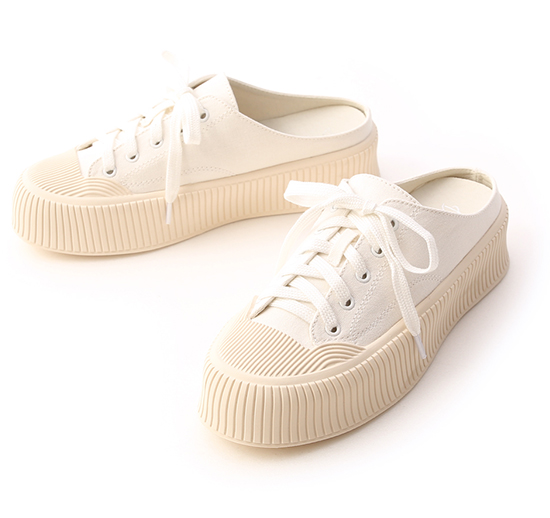 Thick Sole Canvas Mules Sneakers White