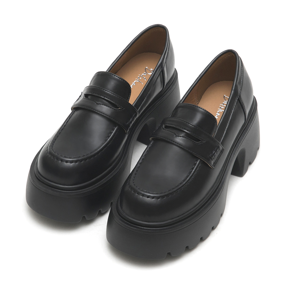 Color-Block Stitch Thick Sole Loafers Black