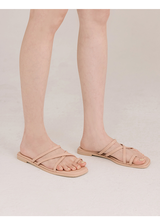 Cross Strap Toe Loop Sandals Nude pink
