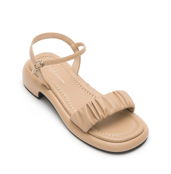 Marshmallow Single Strap Ruched Sandals Beige