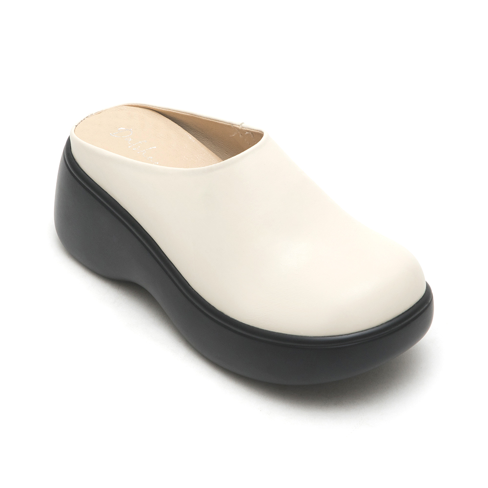 Plain Lightweight Thick Sole Mules Beige