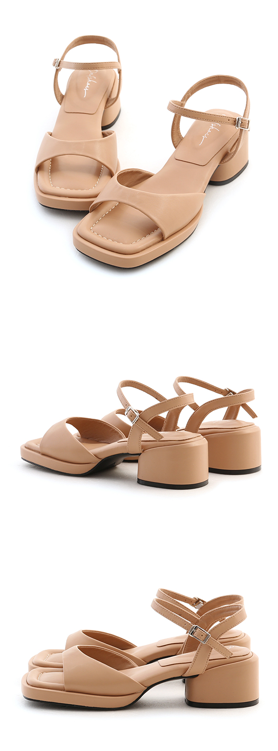 Puffy Cushioned Curved Thin Strap Sandals Beige