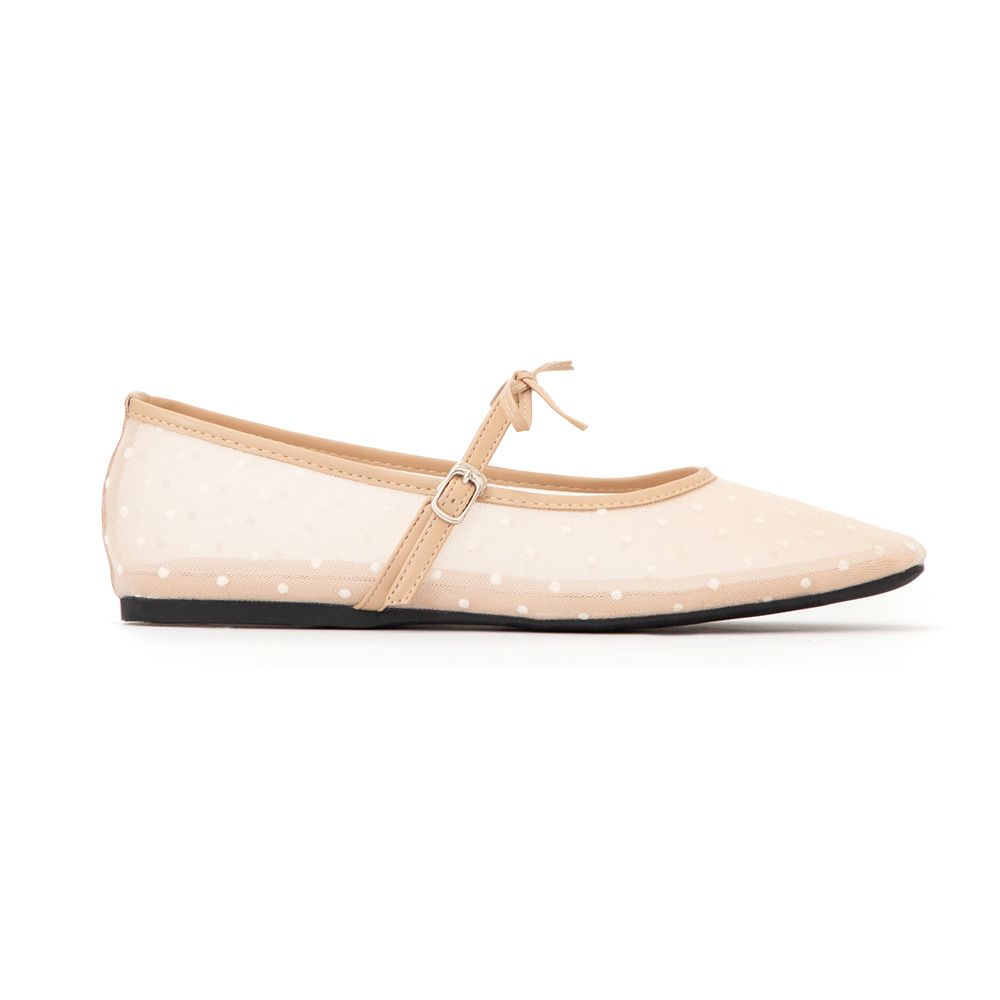 法式點點網紗蝴蝶結瑪莉珍鞋 杏