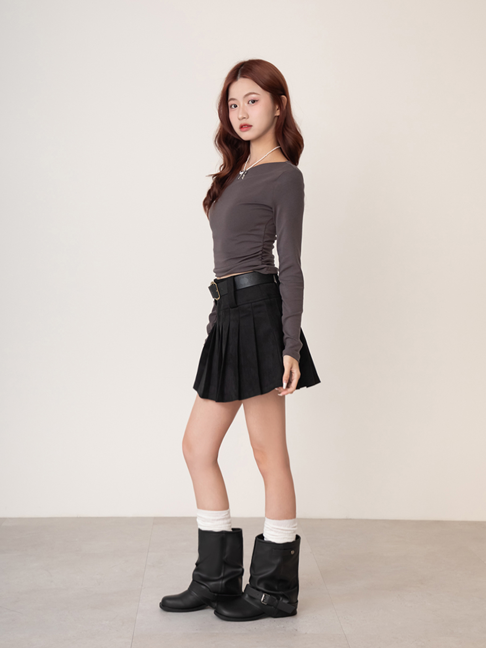 潮流對決釦環堆堆褲管短靴 黑色