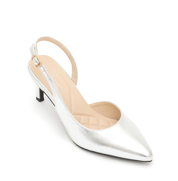 Elegant Pointed-Toe Slingback Heels Silver