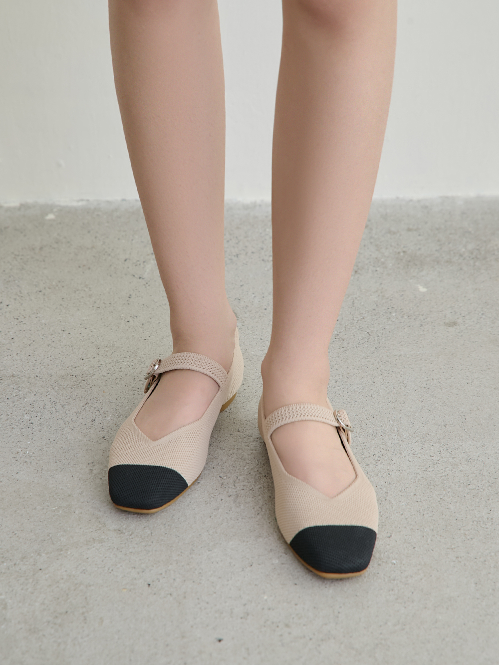 【3D零感雲織鞋】方頭瑪莉珍鞋 黑x米白