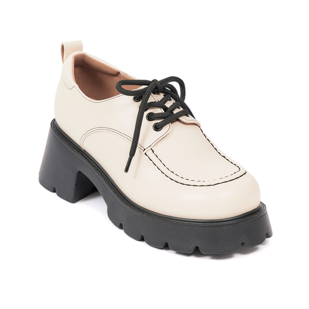 Retro Square Toe Chunky Oxfords Beige