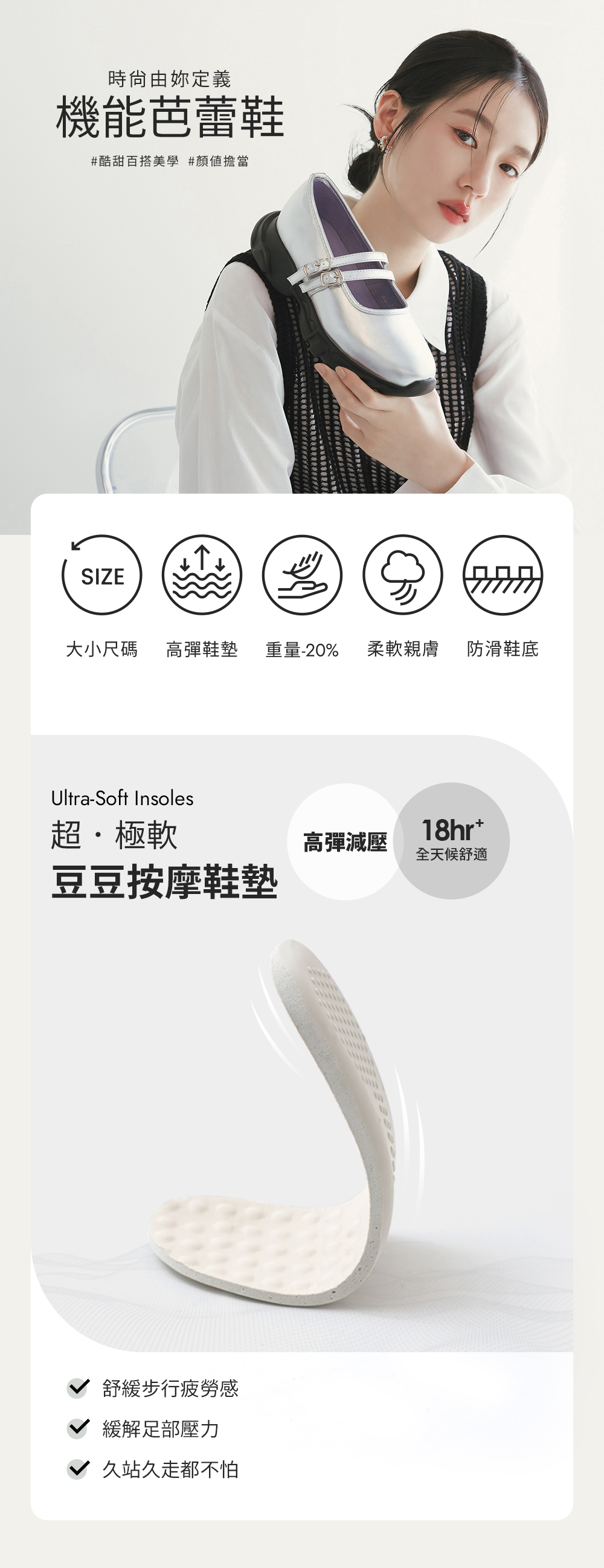 青春可愛瑪莉珍機能芭蕾鞋 黑