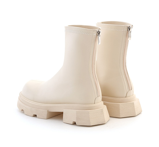 Plain Zig-Zag Sole Slimming Boots Vanilla