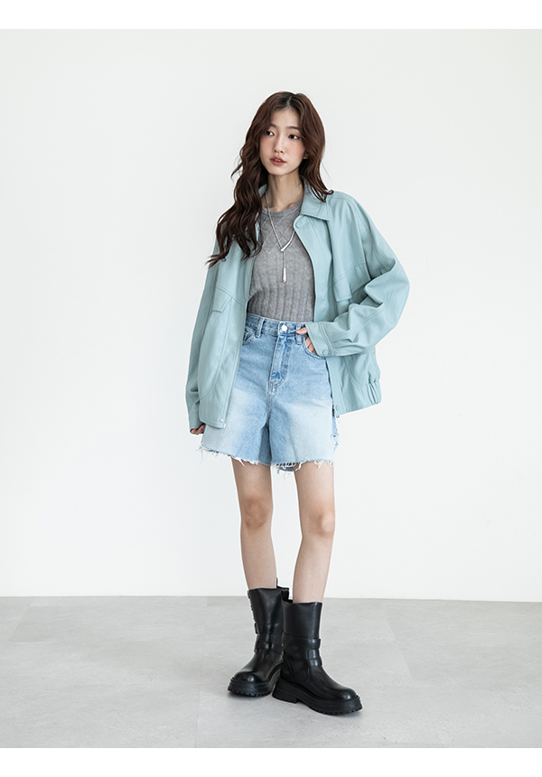 復古騎士釦環排釦機車短靴 黑色