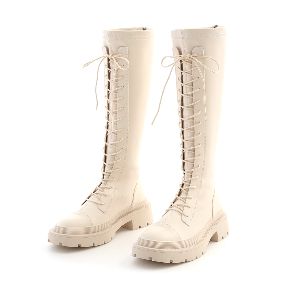 Lace-Up Under-The-Knee Boots Vanilla