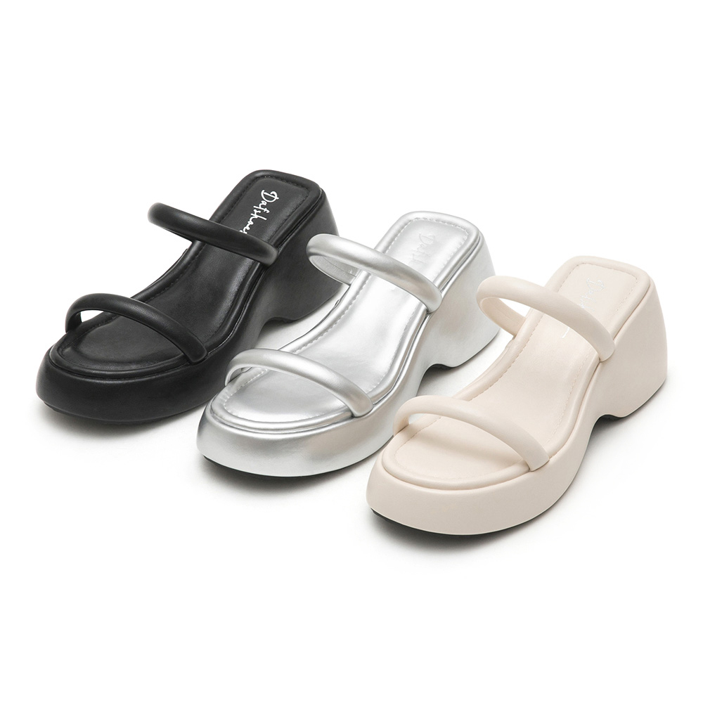 One-Strap Comfy Thick Sole Slide Sandals Silver