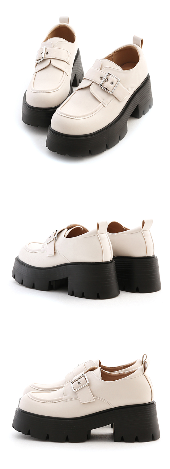 Lightweight Metal Buckled Platform Loafers Vanilla