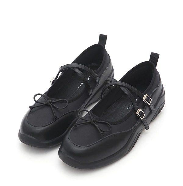 Double-Strap Athletic Ballet Flats Black