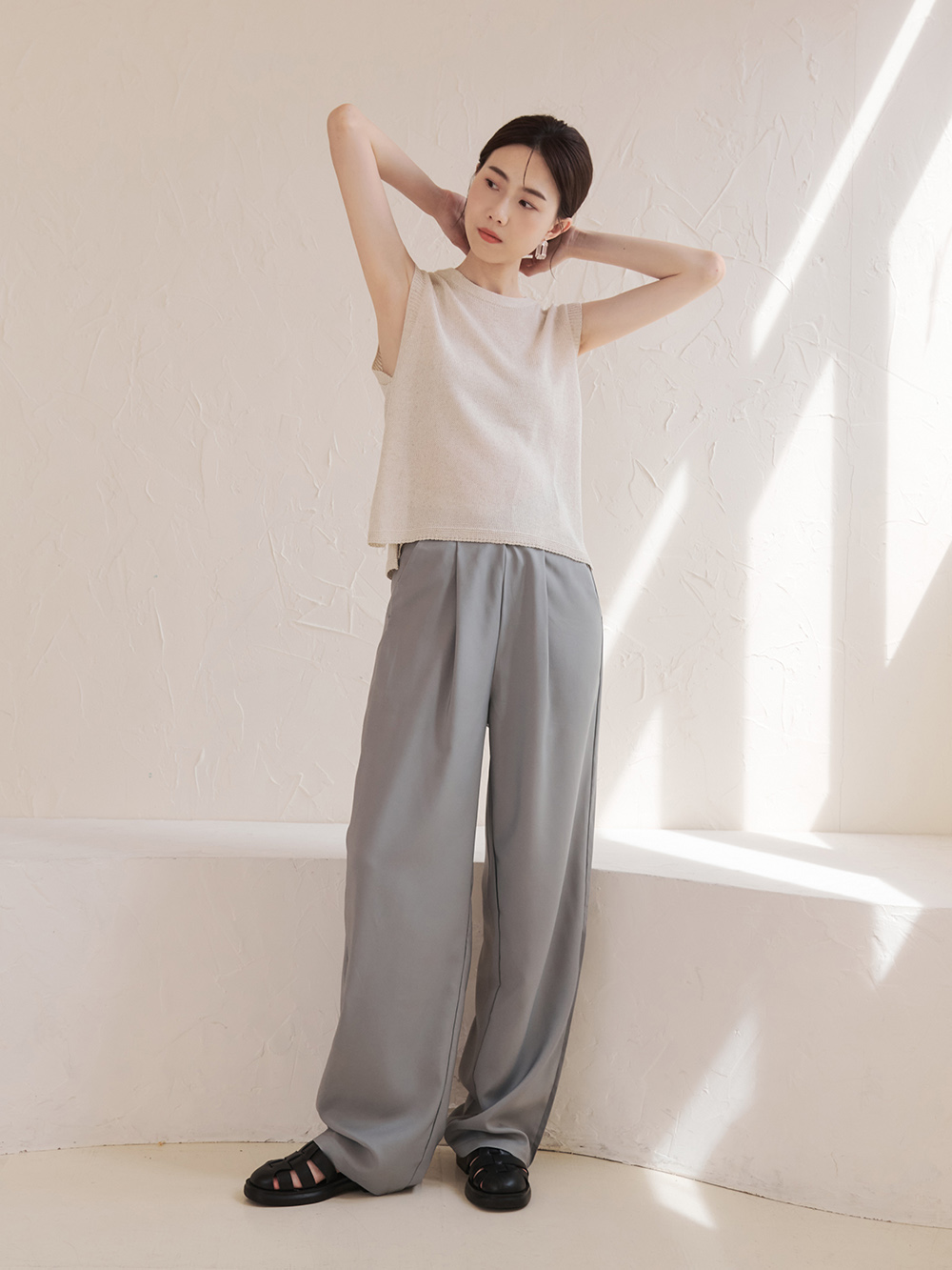 悠閒日常．古著風編織羅馬涼鞋 時尚黑