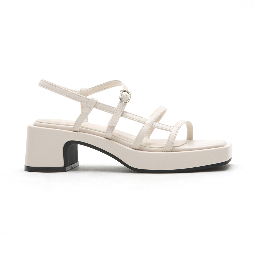 Square-Toe Strappy Platform Sandals Beige