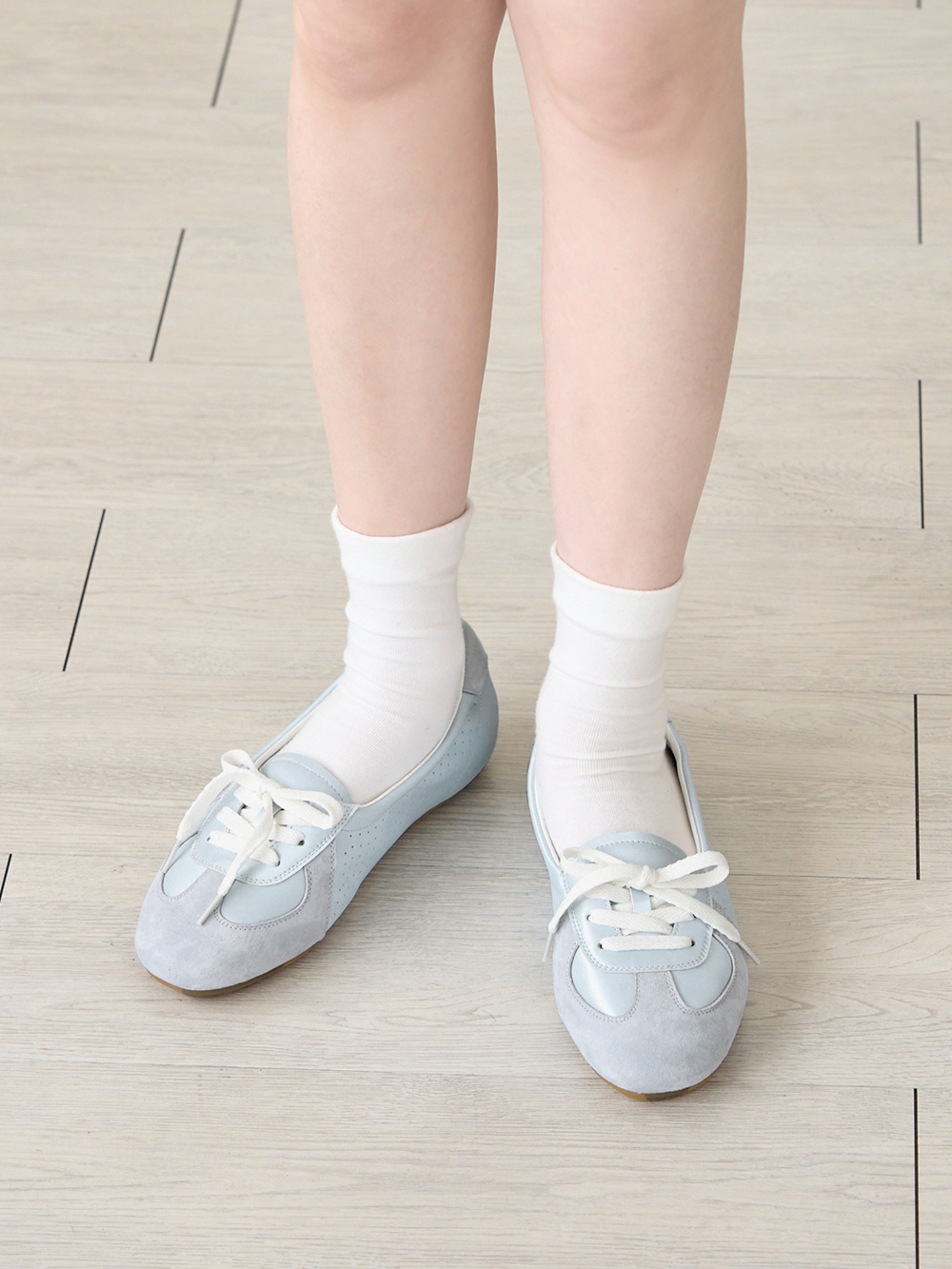 粉彩系列真皮綁帶淺口休閒鞋 藍色