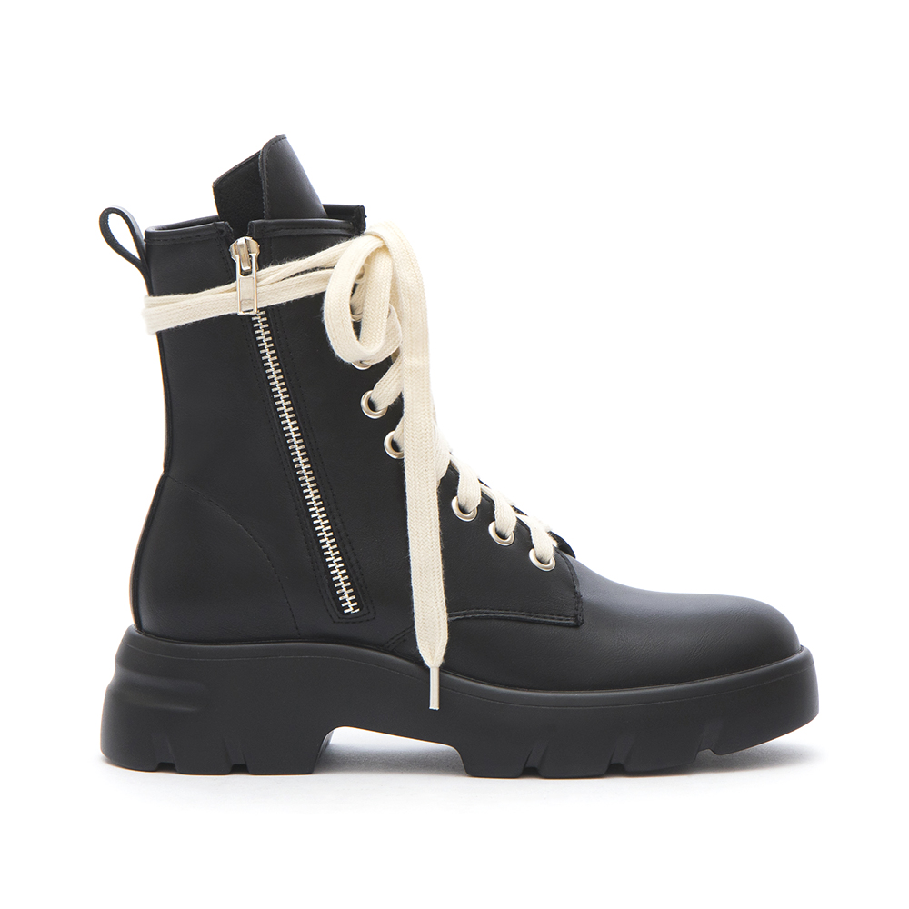 Lightweight Sole Colorblock Combat Ankle Boots Black