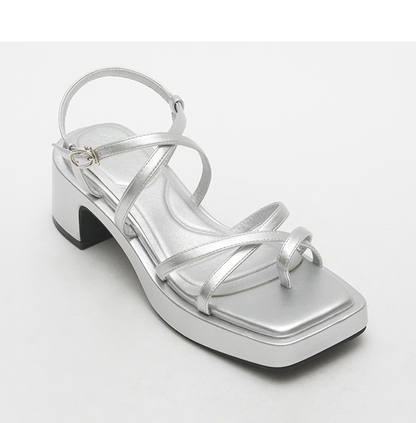 Multilayered Thin Strap Mid-Heel Sandals 霧銀