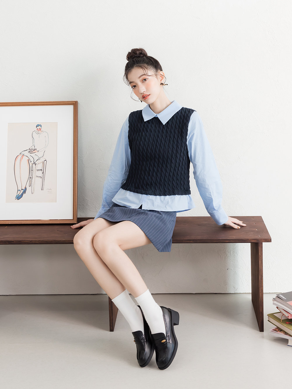 【真皮系列】編織小金豆靜音樂福鞋 黑色