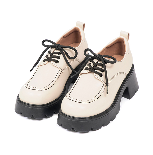 Retro Square Toe Chunky Oxfords Beige