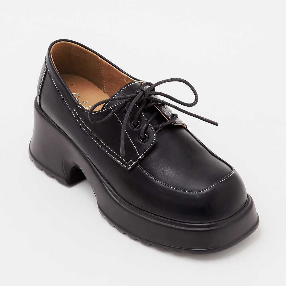 Preppy Style Lightweight Lace-up Derby Shoes Black