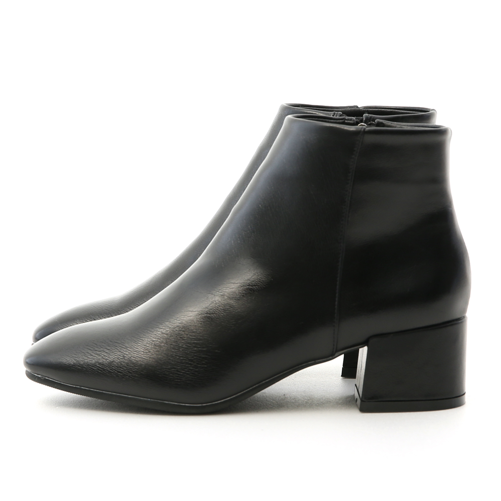 Square Toe Block Heel Ankle Boots Black