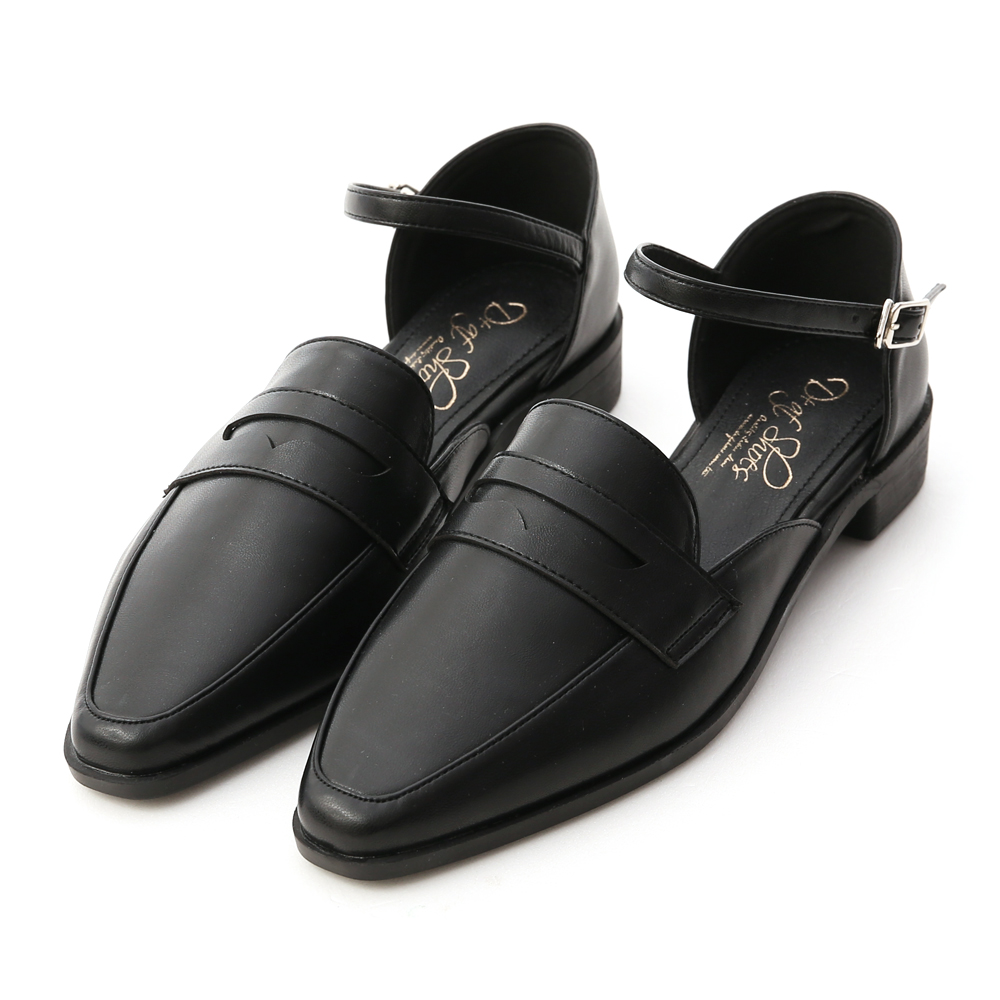 Pointed Toe Ankle Strap Loafers Black │ D+AF Official Online Shop