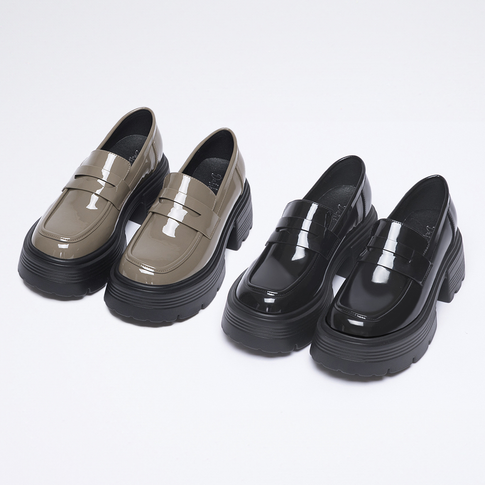 Lightweight Thick Sole Patent Loafers Black