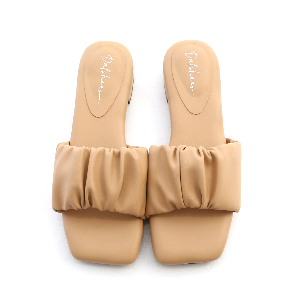 Ruched Puffy Cushioned Sandals Beige