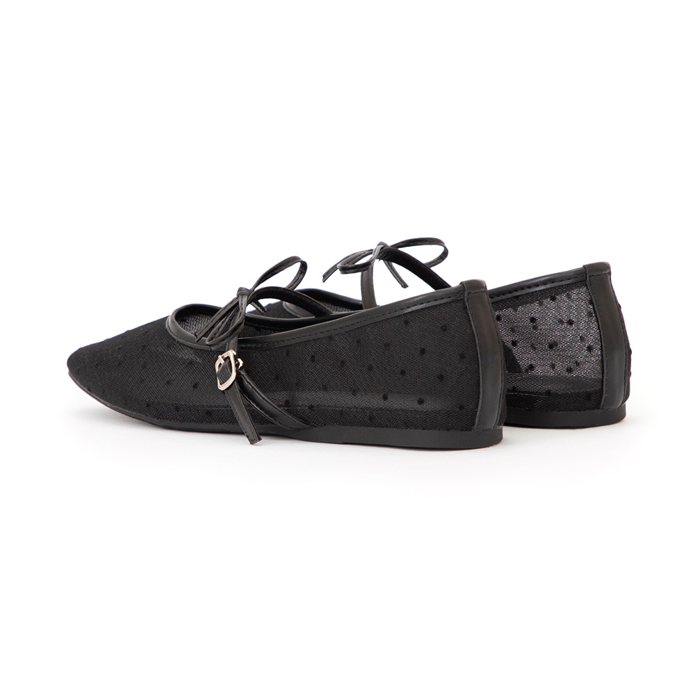 法式點點網紗蝴蝶結瑪莉珍鞋 黑